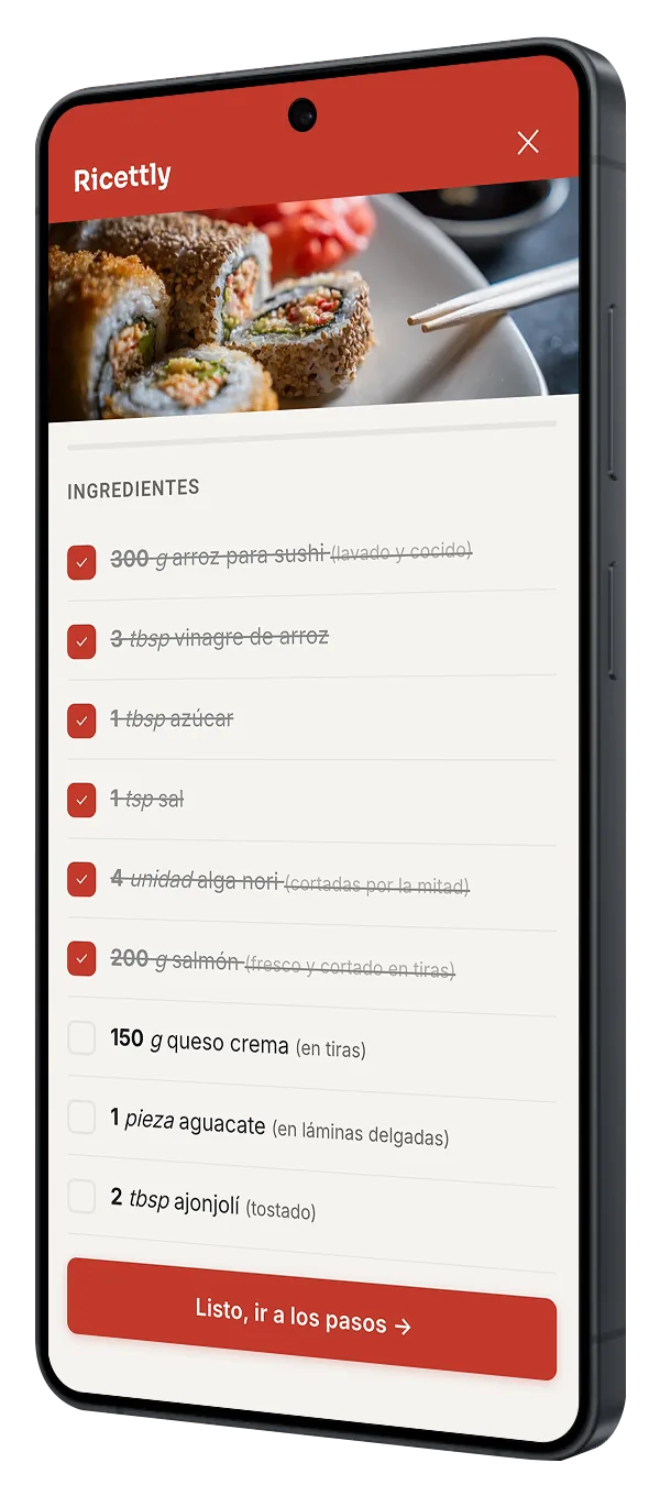 Lista de ingredientes en Ricettly